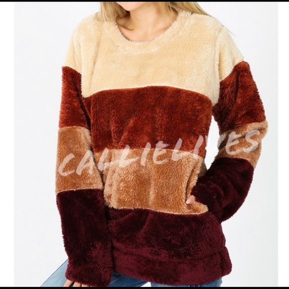 Callie Lives Sweaters - 💐Faux Fur Striped Teddy Bear Sweater💐
